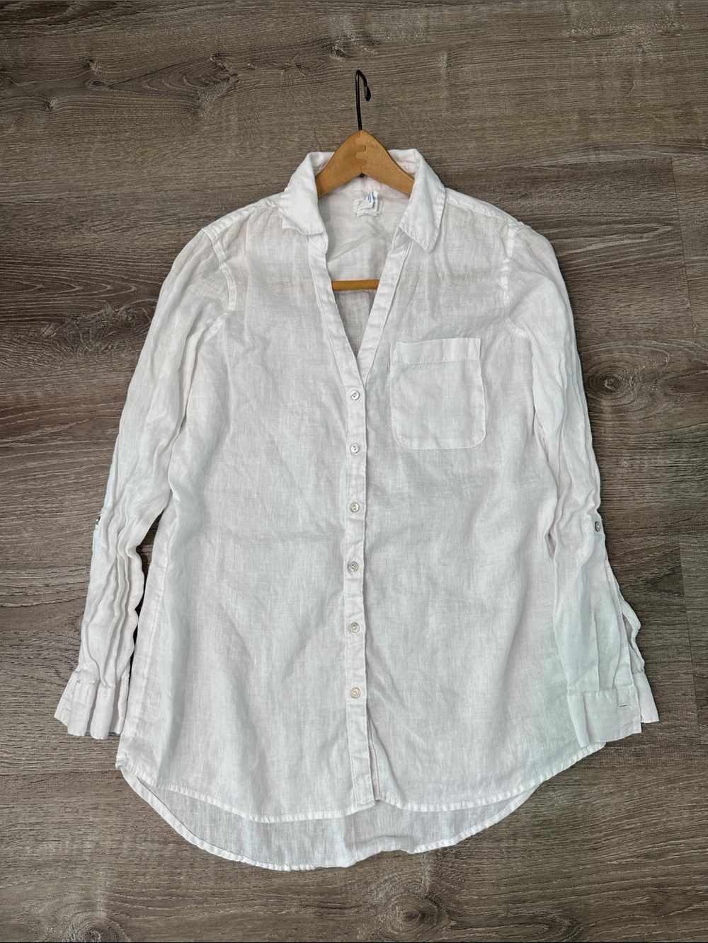 Sigrid Olsen White Linen Button-Down Shirt 100% Linen V-Neck